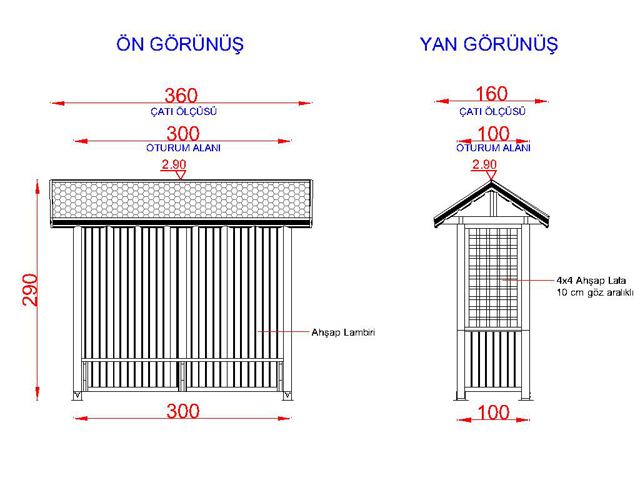 Ahşap Otobüs Durakları / Ahşap Otobüs Durağı - 70605 Teknik Resim
